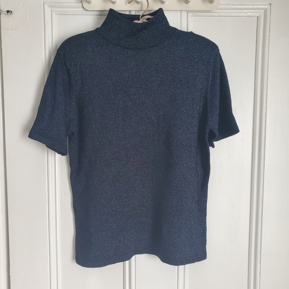Vintage Jessica Navy Sparkly Turtleneck T-Shirt